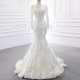 Noble Long-sleeved Lace Lace-up Wedding Dress Elegant Detachable Train Wedding Dress Exquisite Embroidery Wedding Dress