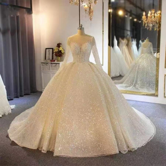 Latest Model Women's Modern Elegant V-Neck Natural Waistline Bridal Wedding Plus Size Floor-Length Ball Gown Lace Decoration