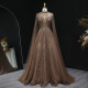 For Jancember LSZ050 Arabic Brown Shiny Sequins Evening Prom Gowns A-line Formal Dresses with Beading Crystal Waistline for Part