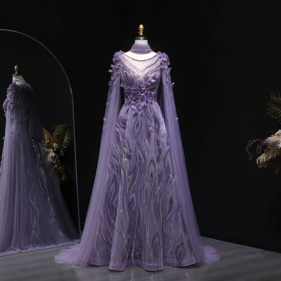 فستان زفاف كلاسيكي من جانسيمبر LSZ060 مزين بالترتر ثلاثي الأبعاد على شكل زهور بأكمام واسعة