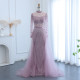 Mily Bridal LDC6527 Detachable Train Shiny Evening Dresses with Beads Bling Long Sleeve Evening Dress Gown Dresses