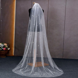 Genya Vintage Cathedral Pearl Mesh Bridal Veil Wedding Multi Size Decoration Accessories for Bride