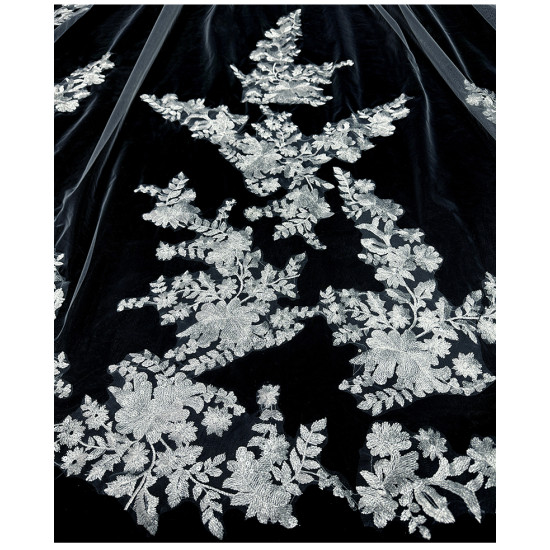 Feishiluo Ivory and White 100% Polyester Appliques Lace Bridal Wedding Veils One Layer Long Floral Bride Accessories