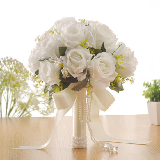 Flower Bridal Silk Real Touch White Wedding Ceremony Artificial Flower Holder Wedding Handhold Flower