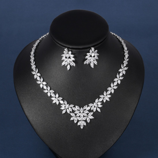 Ginia Zircon Jewelry Set, Necklace and Earrings, Fashion Jewelry for Weddings, Bride and Bridesmaids