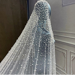 New Luxury Heavy Beading Bridal Pearl Veils 3 M Long Comb White Ivory Wedding Bridal Veil