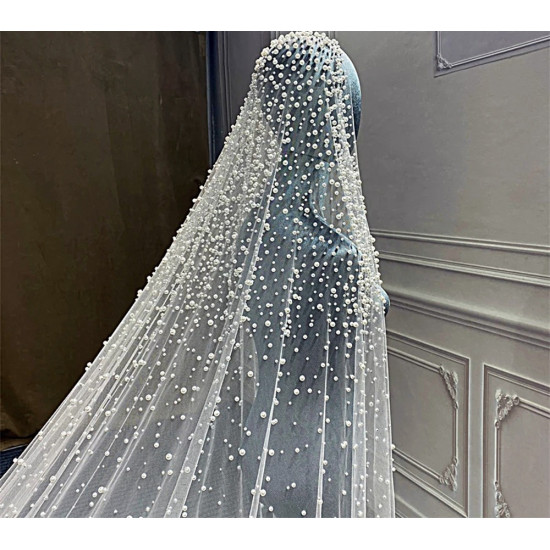 New Luxury Heavy Beading Bridal Pearl Veils 3 M Long Comb White Ivory Wedding Bridal Veil