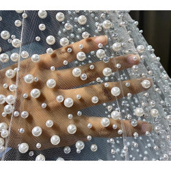 طرحة زفاف فاخرة جديدة مزينة بالخرز واللؤلؤ طولها 3 أمتار لون أبيض عاجي