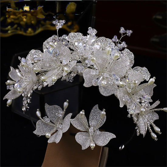 Feishiluo Luxury Exquisite Leaf Crystal Rhinestone Bridal Crown With Earring Jewelry Set Flower Tiaras Wedding Crown for Bride