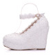 Lace Flower Pearls Wedge Platform High Heels Pump Bride Wedding Shoes